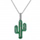 Pendentif Cactus en Argent 925 rhodié et Oxydes Zirconium verts