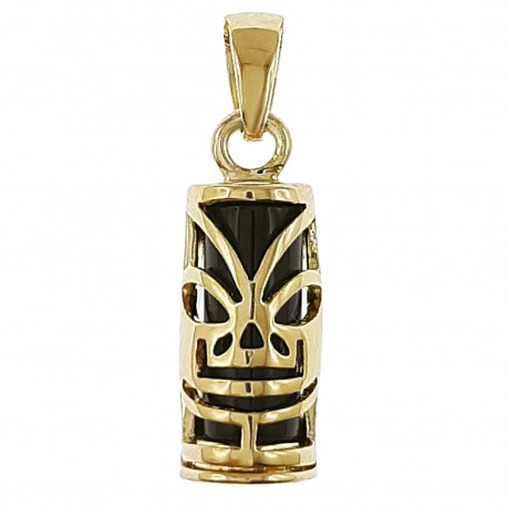 Pendentif Tiki Plaqué or 18 carats et Onyx synthétique