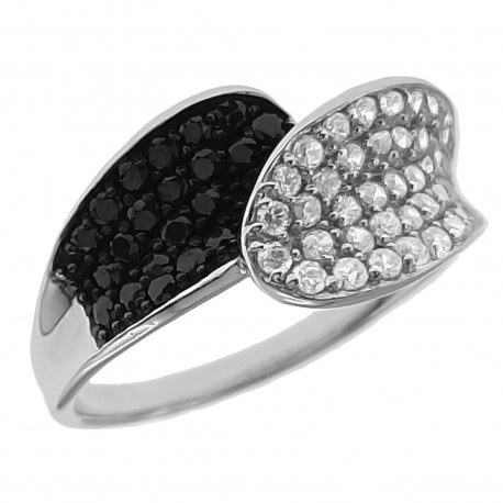 Bague en Argent 925 rhodié et Oxydes Zirconium noirs et blancs