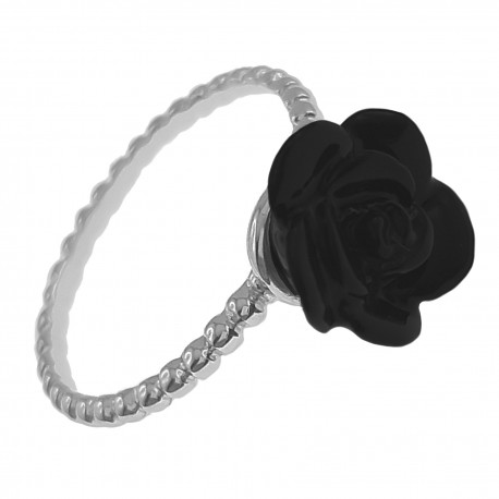 Bague Fleur en Argent 925 et Céramique noire