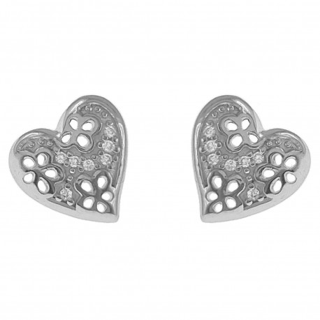 Boucles d'oreilles Coeur en Argent 925 rhodié et Oxydes Zirconium