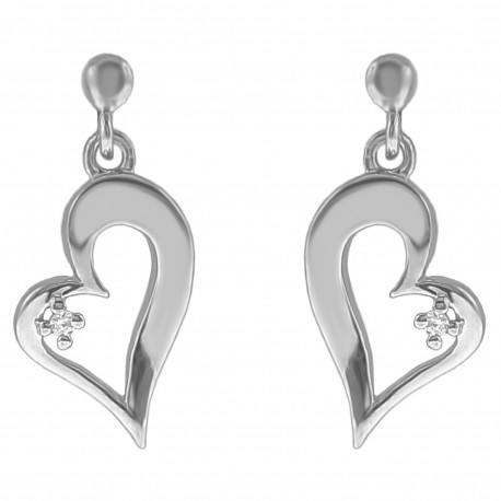 Boucles d'oreilles Coeur  en Argent 925 rhodié et Oxyde Zirconium