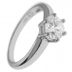 Bague Solitaire en Argent 925 rhodié et Oxyde Zirconium