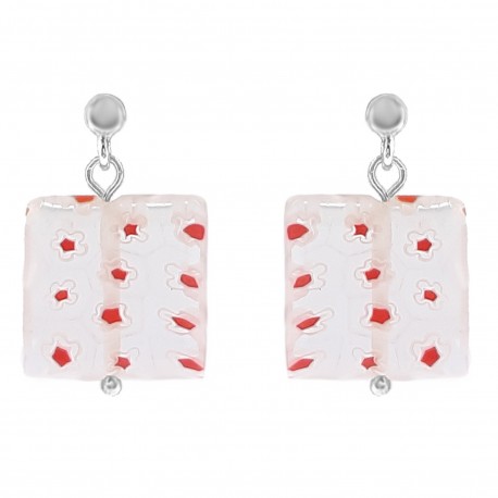 Boucles d'oreilles en Argent 925 et carré de verre