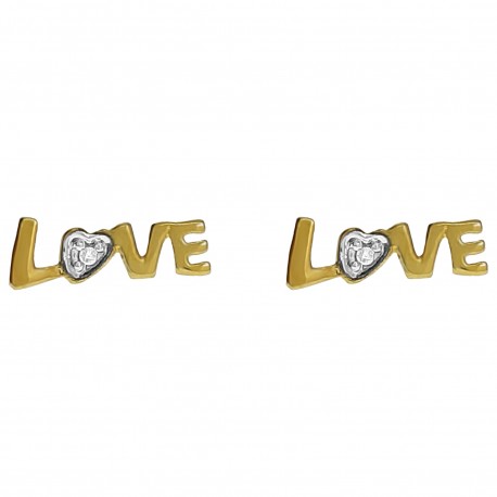 Boucles d'oreilles Love Plaqué Or 18 carats et Oxyde Zirconium