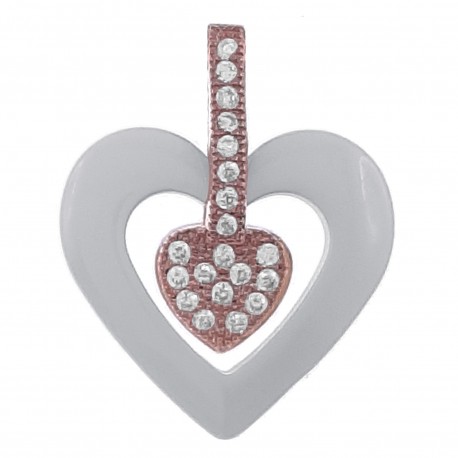 Pendentif Coeur Plaqué or rose 18 carats, Céramique blanche et Oxydes de Zirconium