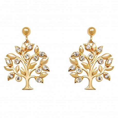 Boucles d'oreilles Arbre de Vie Plaqué Or 18 carats et Oxydes Zirconium