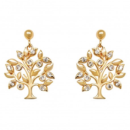 Boucles d'oreilles Arbre de Vie Plaqué Or 18 carats et Oxydes Zirconium