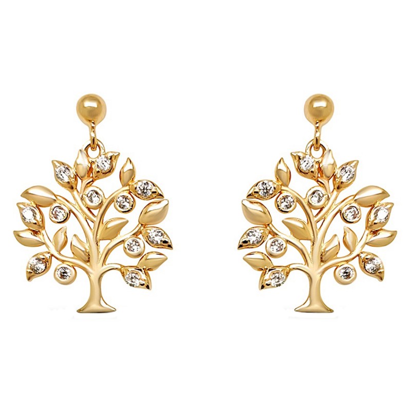 Paire boucles d'oreilles femme plaqué or trèfle perle et zirconium