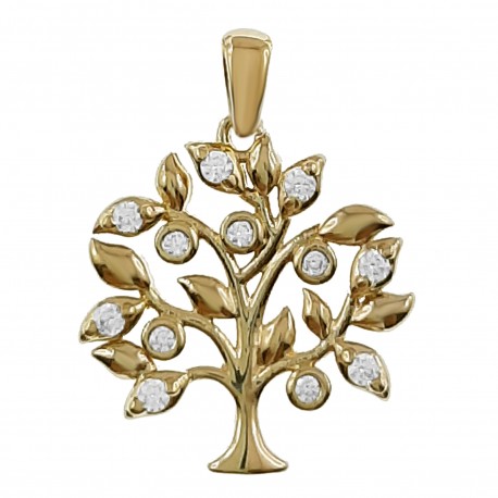 Pendentif Arbre de Vie Plaqué or 18 carats et Oxydes de Zirconium