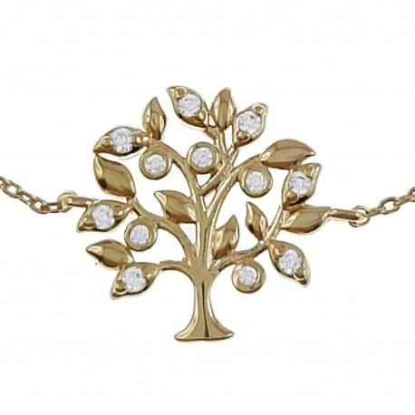 Bracelet Arbre de Vie 20cm Plaqué Or 18 carats et Oxydes Zirconium