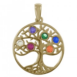 Pendentif Arbre de Vie Plaqué or 18 carats et Oxydes de Zirconium multicolores