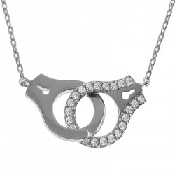 Collier Menottes en Argent 925 rhodié et Oxydes Zirconium