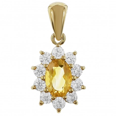 Pendentif Plaqué or 18 carats, Citrine et Oxydes de Zirconium