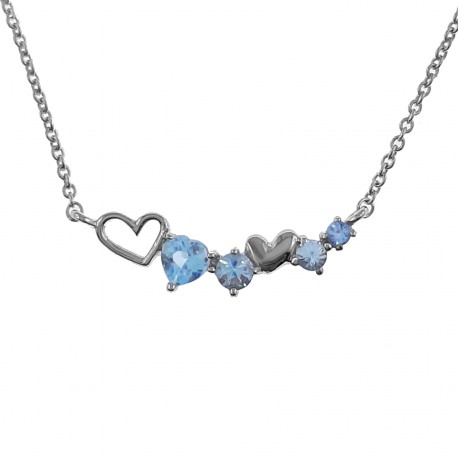 Collier Coeur en Argent 925 Rhodié et Topaze bleue