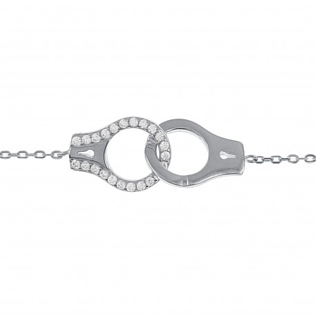 Bracelet Menottes en Argent 925 rhodié et Oxydes Zirconium