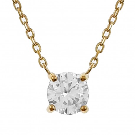 Collier Solitaire Plaqué Or 18 carats et Oxyde Zirconium