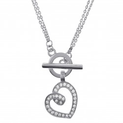 Collier Coeur en Argent 925 rhodié et Oxydes Zirconium - Longueur 45cm