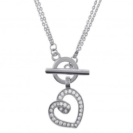 Collier Coeur en Argent 925 rhodié et Oxydes Zirconium - Longueur 45cm
