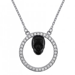 Collier Tête de mort en Argent 925 rhodié, Céramique et Oxydes Zirconium - Longueur 45cm