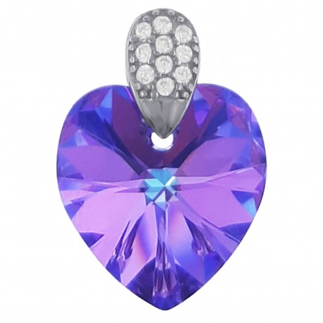 Pendentif Coeur en Argent 925 rhodié, Cristal Swarovski® Vitrail Light et Zirconium