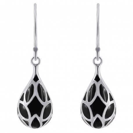 Boucles d'oreilles en Argent 925 et Résine noire