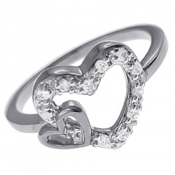 Bague Coeur en Argent 925 rhodié et Oxydes Zirconium