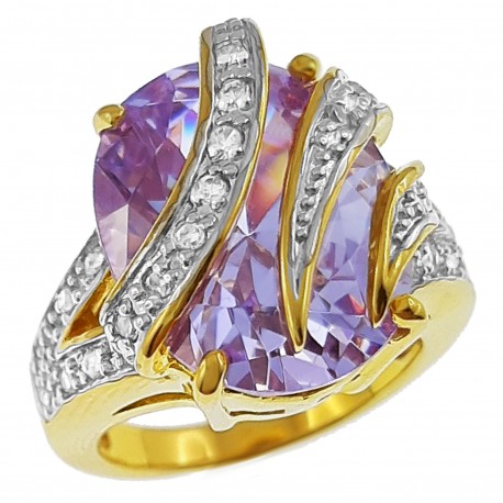 Bague Plaqué Or 18 carats et Oxyde Zirconium violet