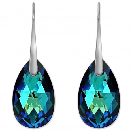 Boucles d'oreilles en Argent 925 rhodié et Cristal Swarovski® Bleu Bermude