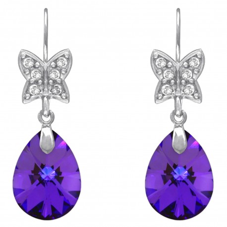 Boucles d'oreilles Papillon en Argent 925 rhodié et Cristal Swarovski® Heliotrope