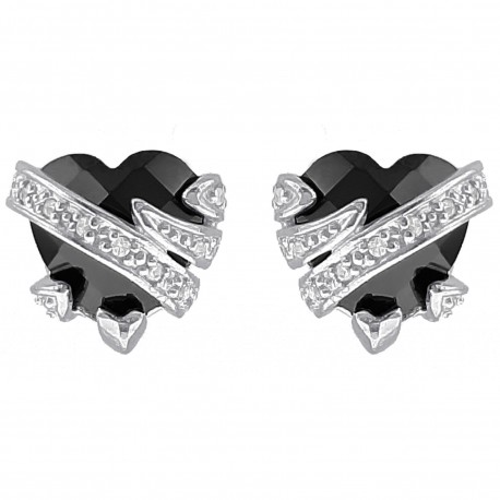 Boucles d'oreilles Coeur en Argent 925 rhodié et Oxydes Zirconium