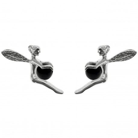 Boucles d'oreilles Fée en Argent 925 et Onyx