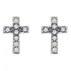 Boucles d'oreilles Croix en Argent 925 rhodié et Oxydes Zirconium