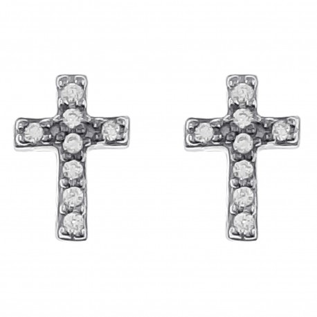 Boucles d'oreilles Croix en Argent 925 rhodié et Oxydes Zirconium