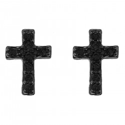 Boucles d'oreilles Croix en Argent 925 rhodié et Oxydes Zirconium noirs