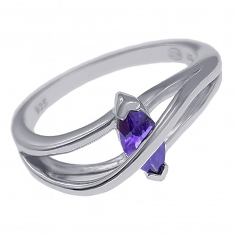 Bague en Argent 925 rhodié et Oxyde Zirconium violet