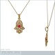 Pendentif Main de Fatma Plaqué or 18 carats et Oxyde de Zirconium rouge