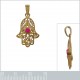 Pendentif Main de Fatma Plaqué or 18 carats et Oxyde de Zirconium rouge