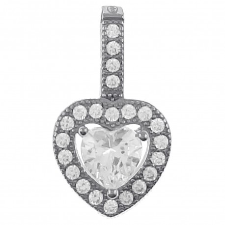 Pendentif Coeur en Argent 925 rhodié et Oxydes Zirconium