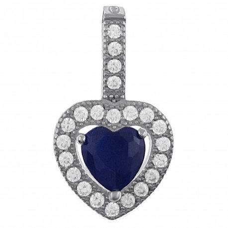 Pendentif Coeur en Argent 925 rhodié et Oxydes Zirconium bleu