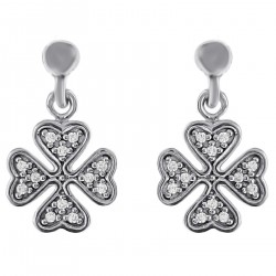 Boucles d'oreilles Trèfle en Argent 925 rhodié et Oxydes Zirconium