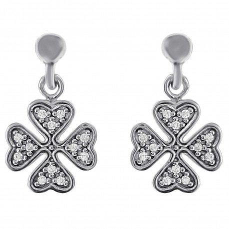 Boucles d'oreilles Trèfle en Argent 925 rhodié et Oxydes Zirconium