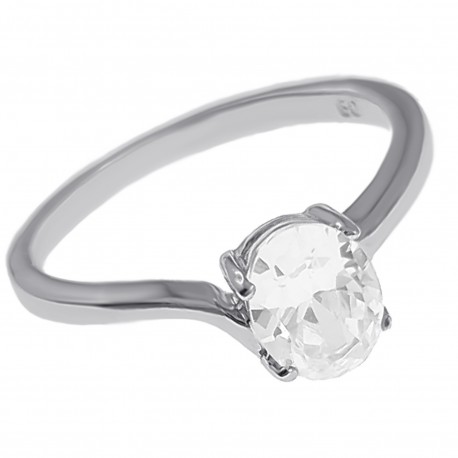 Bague solitaire en Argent 925 rhodié et Oxyde Zirconium