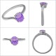 Bague solitaire en Argent 925 rhodié et Oxyde Zirconium violet