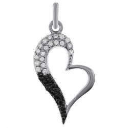 Pendentif Coeur en Argent 925 rhodié et Oxydes Zirconium noirs et blancs