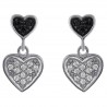 Boucles d'oreilles Coeur en Argent 925 rhodié et Oxydes Zirconium noirs et blancs