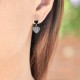 Boucles d'oreilles Coeur en Argent 925 rhodié et Oxydes Zirconium noirs et blancs