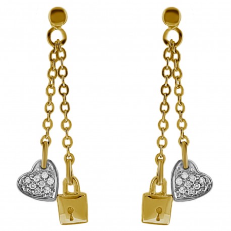 Boucles d'oreilles Coeur Plaqué Or 18 carats et Oxydes Zirconium