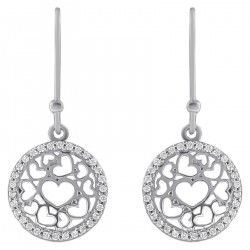 Boucles d'oreilles Coeurs en Argent 925 rhodié et Oxydes Zirconium
