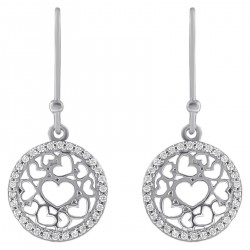 Boucles d'oreilles Coeurs en Argent 925 rhodié et Oxydes Zirconium